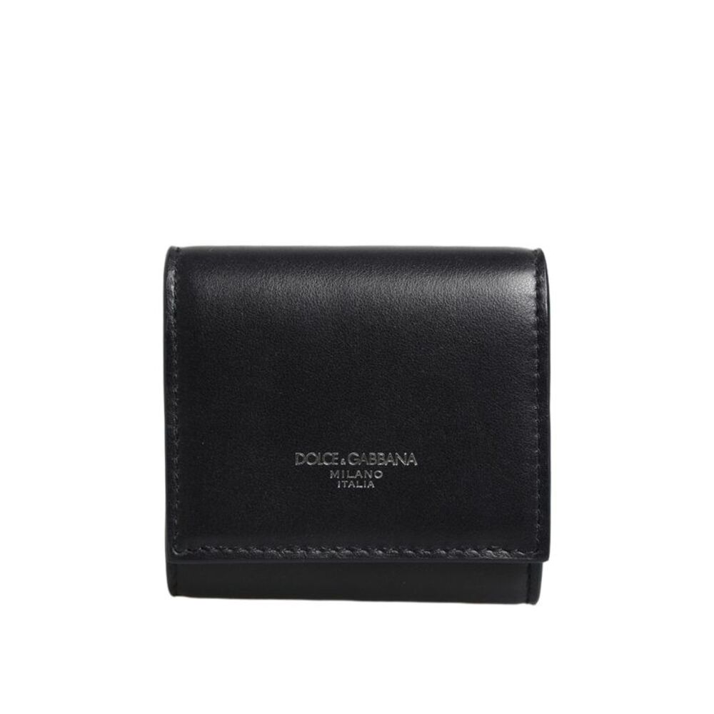 Dolce & Gabbana Black Calfskin Leather Logo Print Bifold CoinPurse Women's